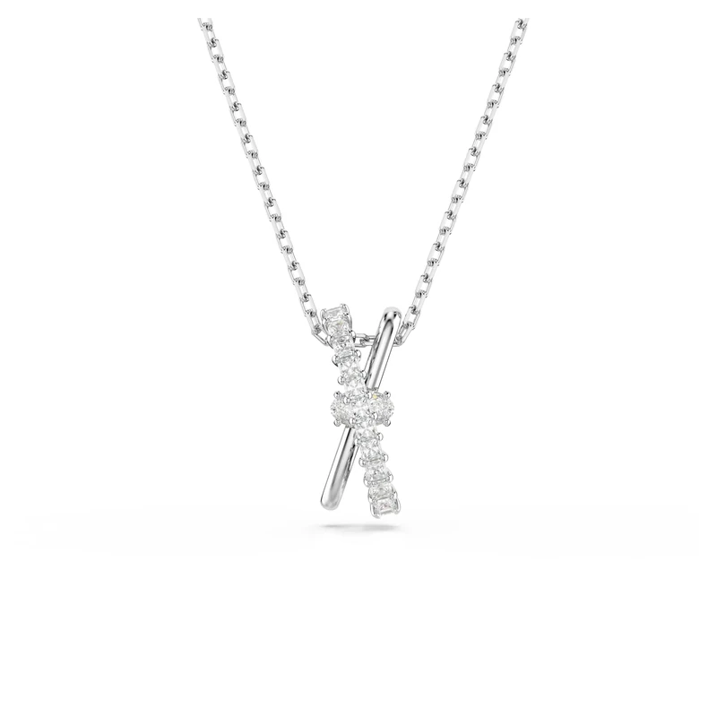 Swarovski Hyperbola pendant, Mixed cuts, Twist, White, Rhodium plated