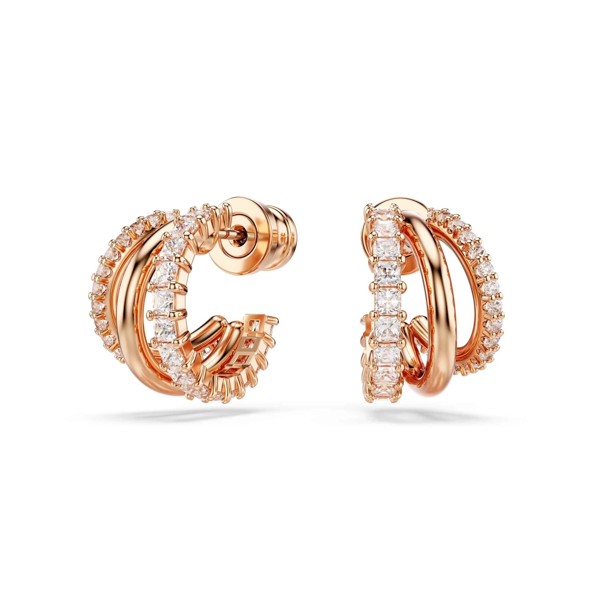 Swarovski Hyperbola Mini Hoop Earrings, Clear Mixed-Cut Stones in a Rose Gold-Tone Finished Setting, Part of the Swarovski Hyperbola Collection