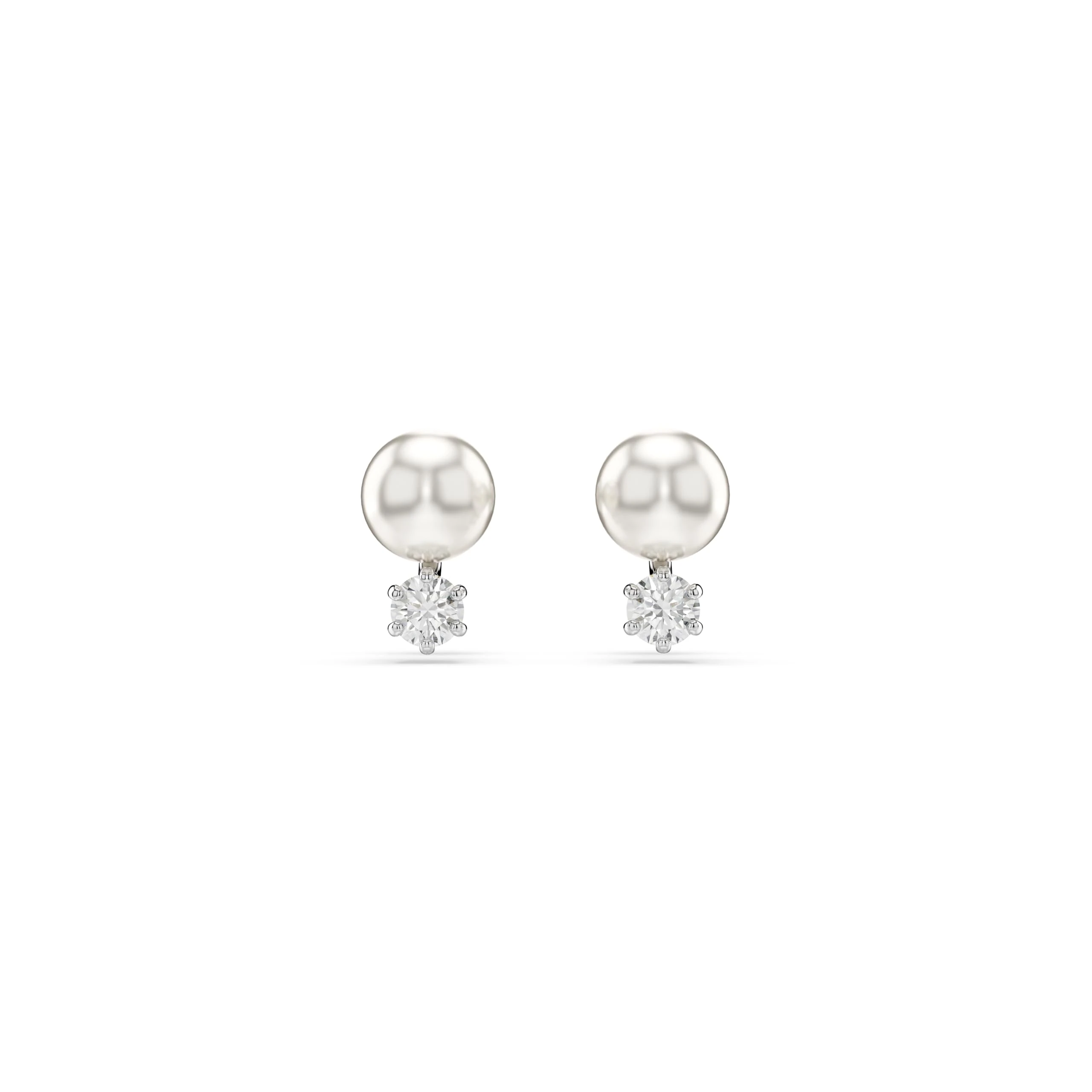 Swarovski Matrix Stud Earrings, Crystal Pearls with a Round-Cut Stone in a Rhodium-Finished Setting, Part of the Swarovski Matrix Collection