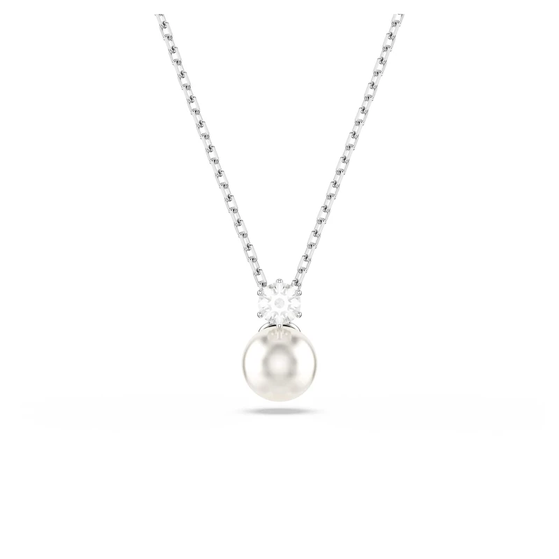 Swarovski Matrix Necklace, Clear Crystal Pearl and Round-Cut Stone in a Rhodium-Finished Setting, Part of the Matrix Collection