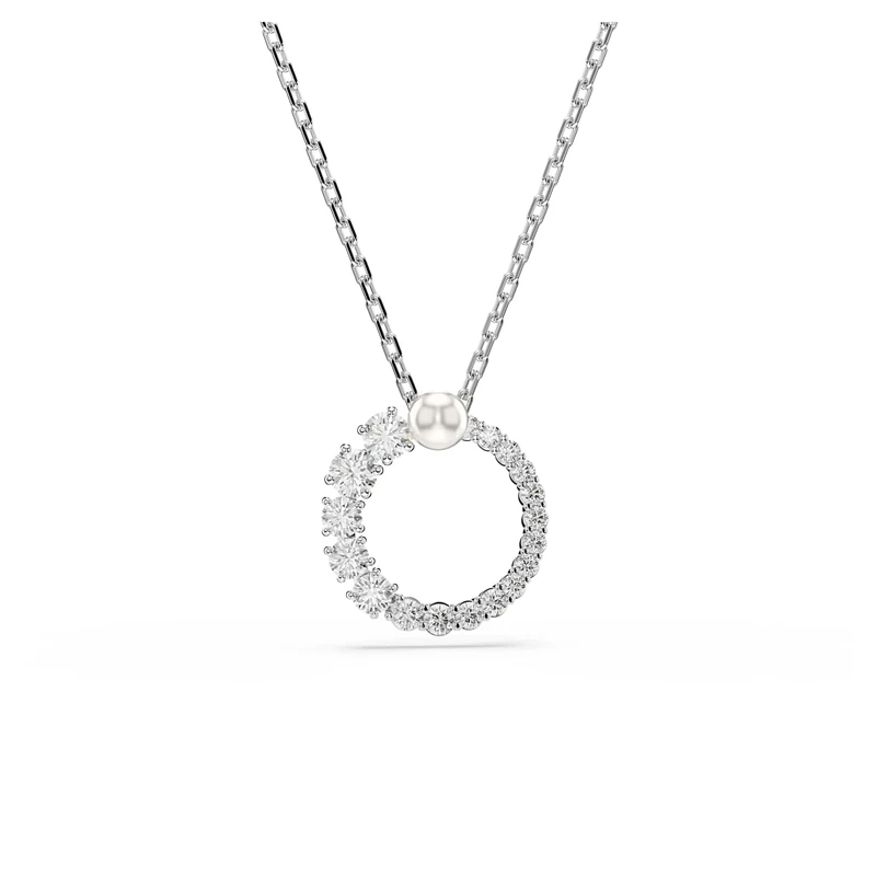 Swarovski Matrix Pendant Necklace, Crystal Pearl and Clear Round-Cut Stones in a Rhodium-Finished Setting, Part of the Matrix Collection