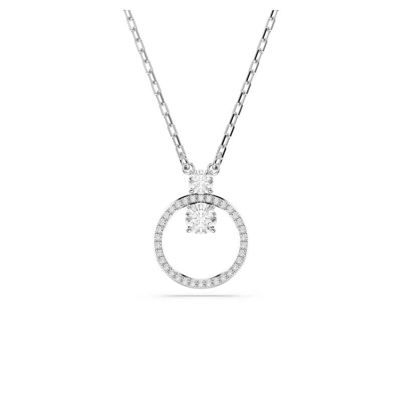Swarovski Constella Circle Pendant Necklace, Pavé Ring of Clear Crystals with Clear Round-Cut Centre Stones in a Rhodium-Finished Setting, Part of the Constella Collection