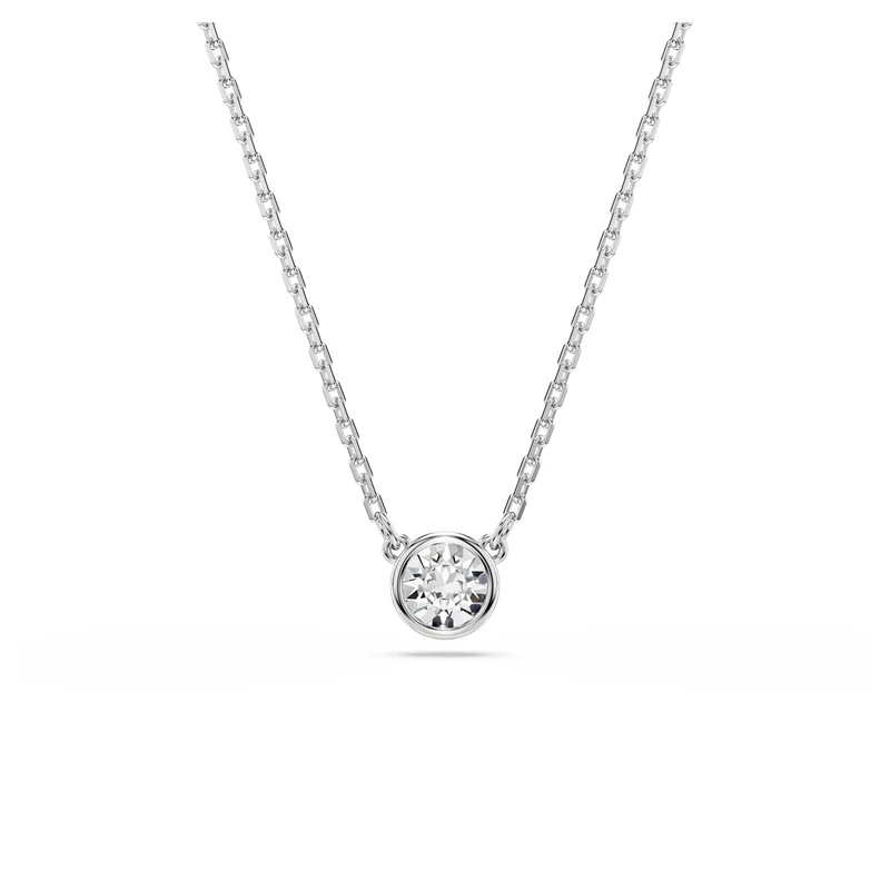 Swarovski Imber Pendant Necklace, Centre Clear Round-Cut Stone in a Rhodium Finished Puffy Bezel Setting, Part of the Imber Collection