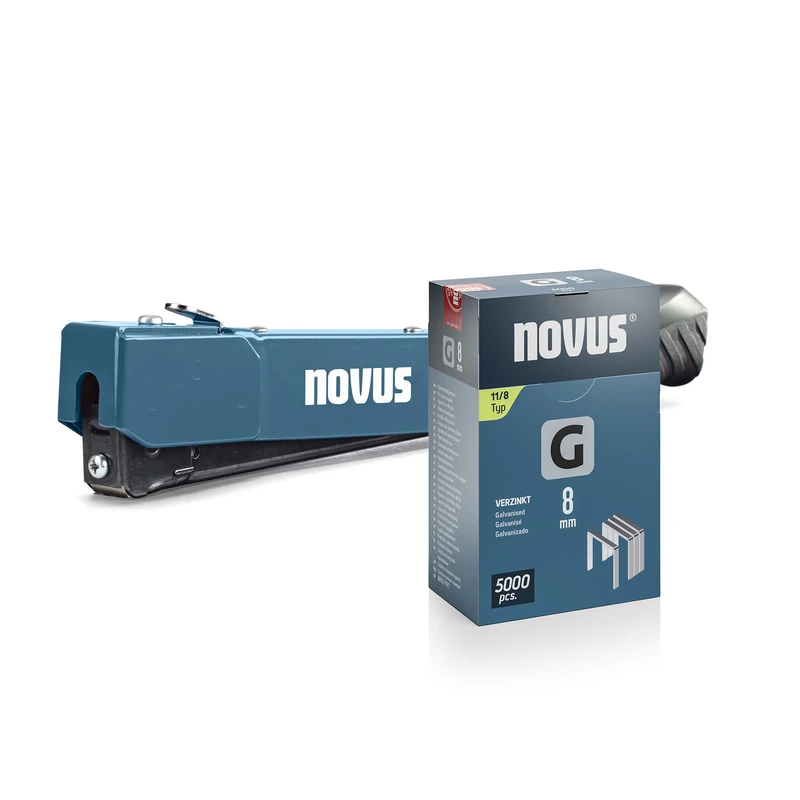 Novus Tools Hammer Tacker J-033 Set of 5000 Staples │ Robust Impact Tacker Made of Solid Metal with Soft Grip and Quick Charge System │ for Flat Wire Staples Type 11 from 6-10 mm