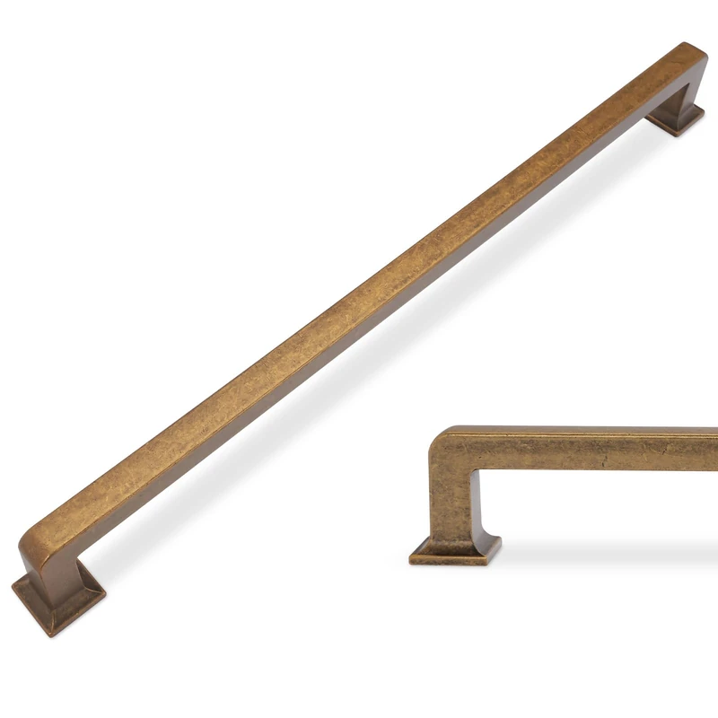 POVEFONK 10 Pack Antique Brass Kitchen Cabinet Handles - 10 inch(254mm) Vintage Drawer Pulls Aged Gold Bronze Cabinet Hardware