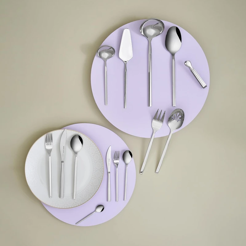 Karaca Carmelo 91-Piece Silver Cutlery Set for 12 People - Stainless Steel Knife Fork Spoon Set with Utensil Set, Kitchen Silverware Knives and Forks Set