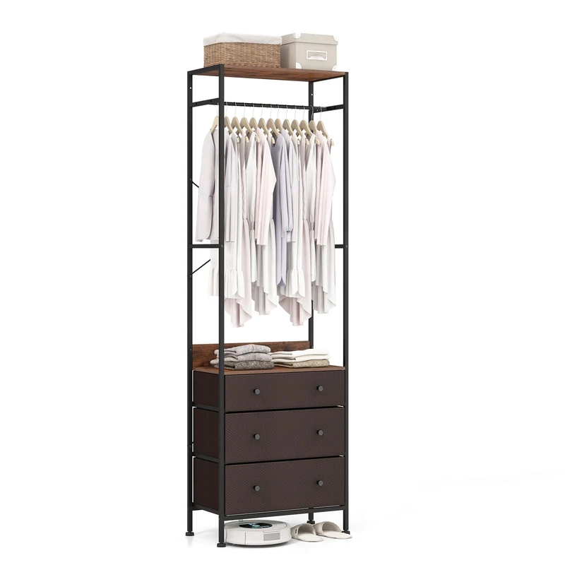 CASART Freestanding Closet Organizer - Brown Wardrobe Rack