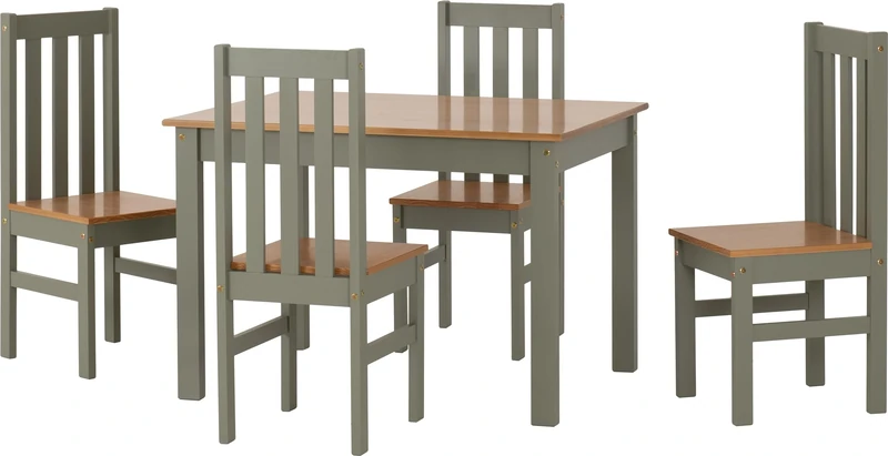 Seconique Ludlow 1+4 Dining Set in Green/Oak Lacquer
