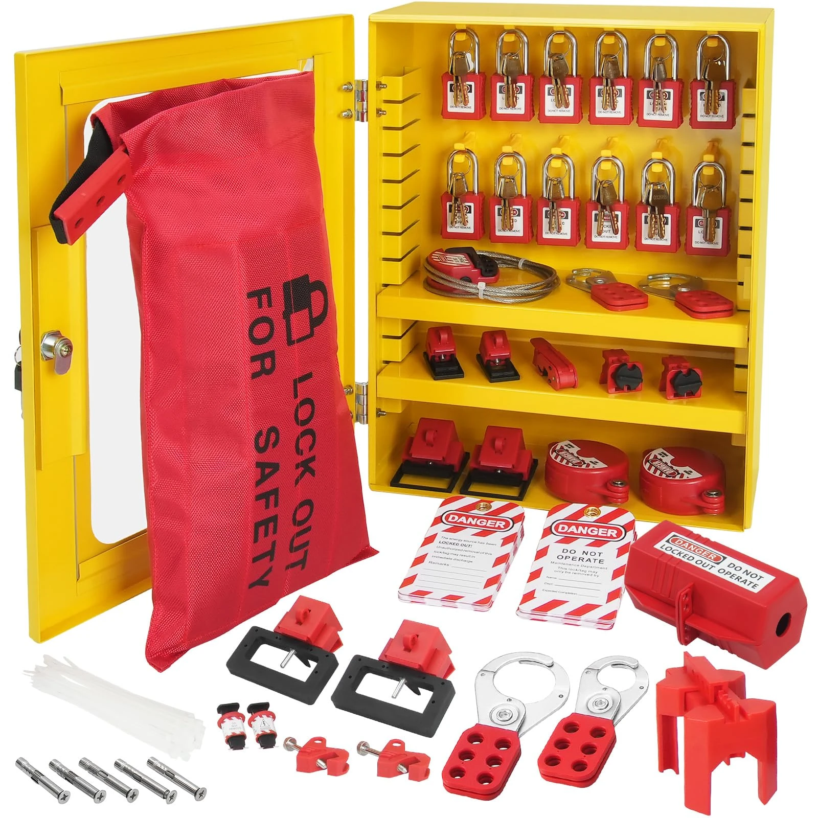 VEVOR Electrical Lockout Tagout Kit, 59 PCS Safety Lockout Tagout Station with Padlocks, Hasps, Tags, Ties, Plug Lockout, Circuit Breaker Lockouts, Valve Lockouts, Cable Lockout, Lockout Bag, Box