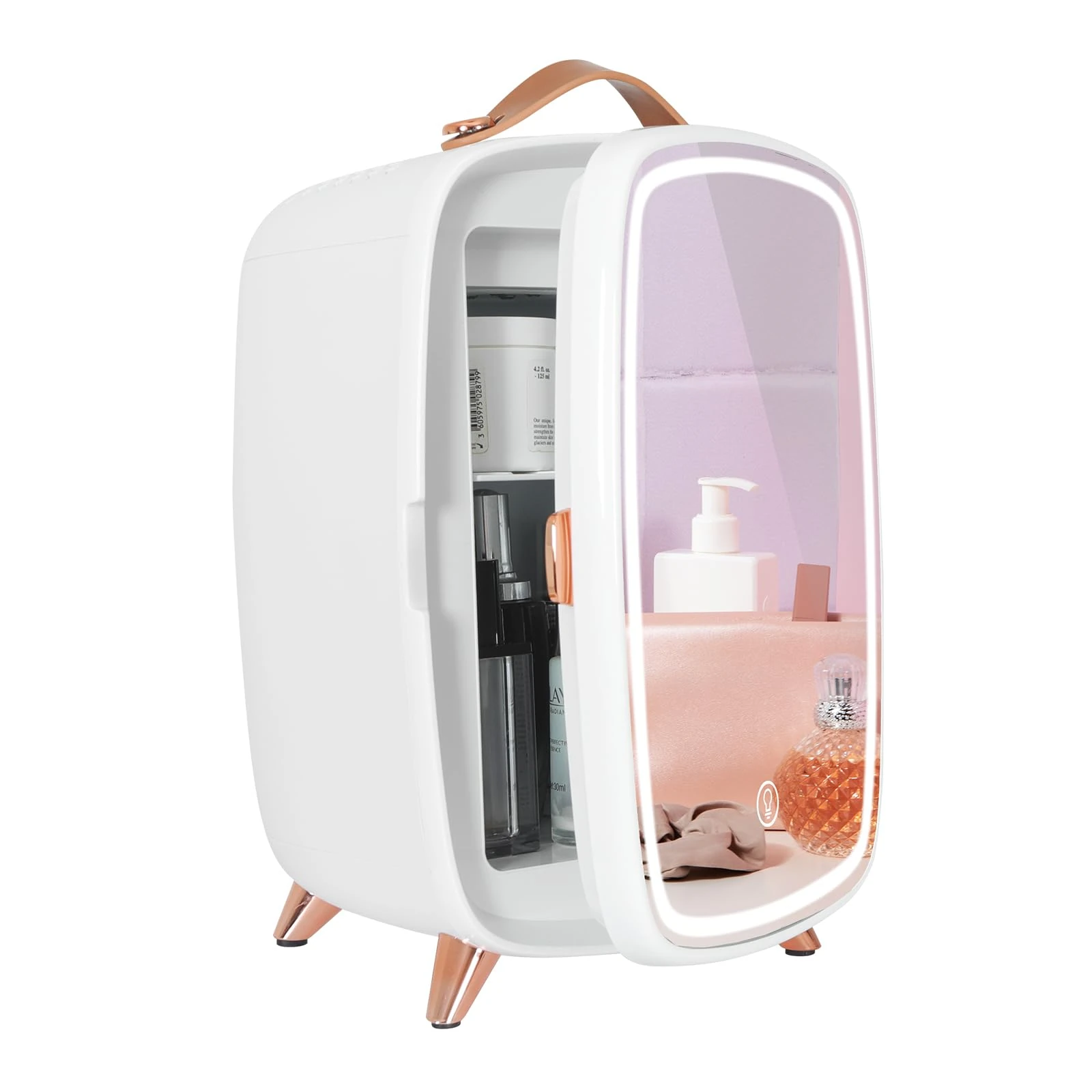 ARTETHYS Mini Fridge for Bedrooms 6L Skincare Beauty Makeup Fridge with LED Mirror Cosmetic Small Fridge for Home Office Skin Care, 220V AC/12V DC