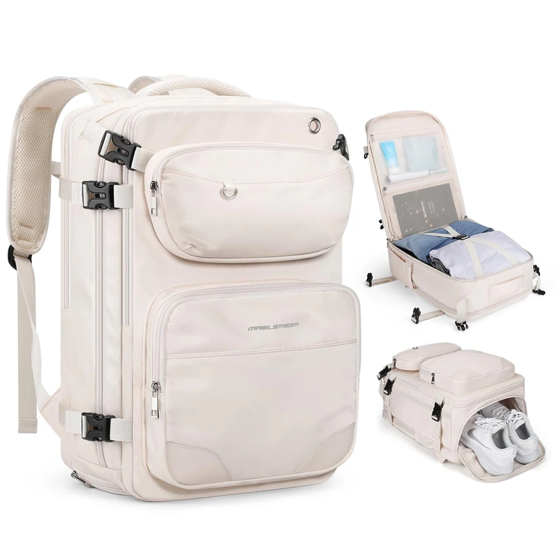 Maelstrom Large Travel Backpack with Belt Bag, Beige, L, Large Travel Backpack With Belt Bag