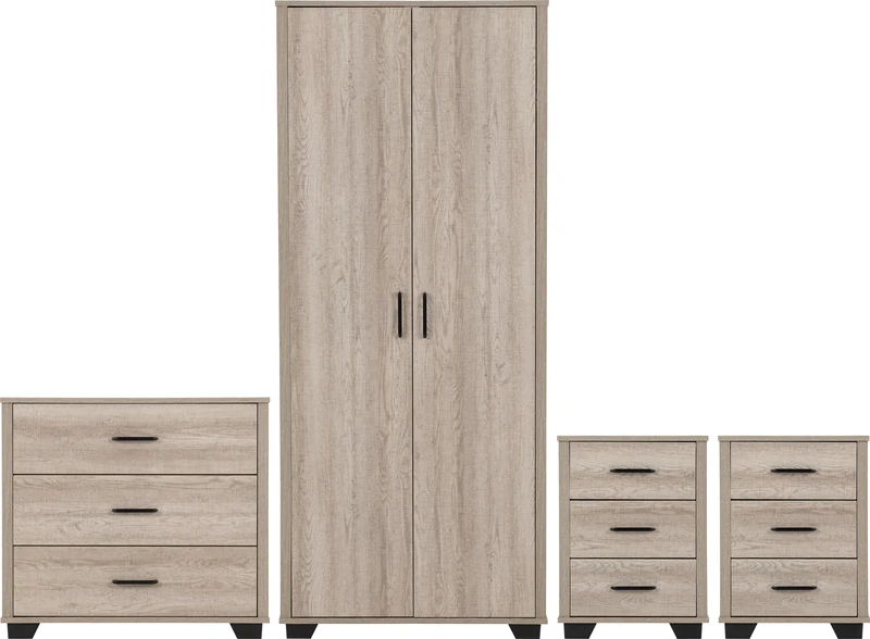 Seconique Oliver 2 Door Wardrobe Bedroom Set in Light Oak Effect