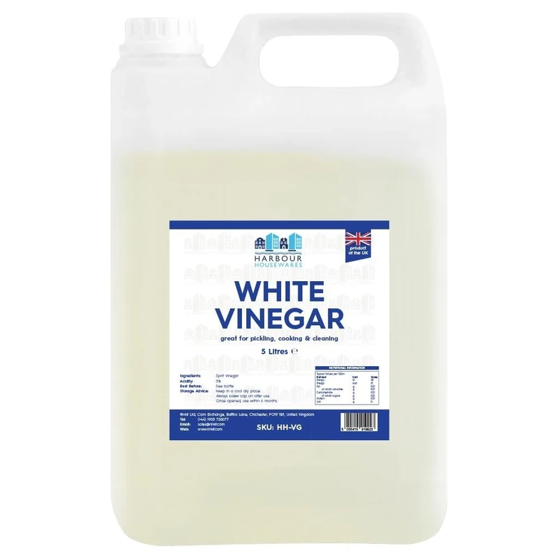 Harbour Housewares White Vinegar - 5L - Food Grade 5% Spirit Distilled Vinegar for All-Purpose Cleaning, Pickling, Baking, Cooking, Laundry, Marinating, Stain Remover and Weed Killer (1 x 5L Bottle)