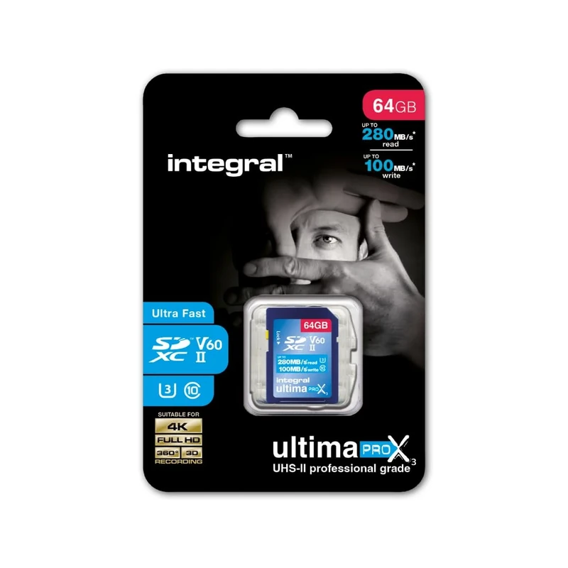 Integral 64GB UHS-II SD Card V60 Up to 280MBs Read and 100MBs Write Speed 1733X SDXC Professional High Speed Memory Card