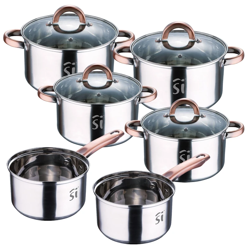10pc Stainless Steel cookware 2xØ16cm 2xØ18cm 2xØ20cm with lids San Ignacio