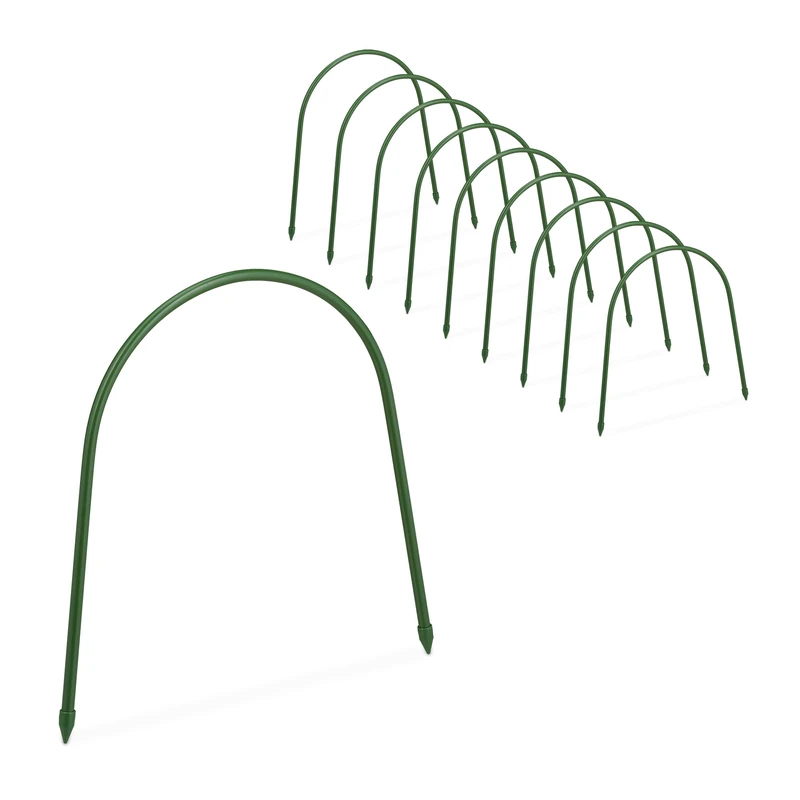 Relaxdays 10x Tunnel Arch, Garden Ark for Plant Raised Bed, HWD: 31 x 33 x 1 cm, Weatherproof, Flexible, Steel, Green, 31 x 33 cm