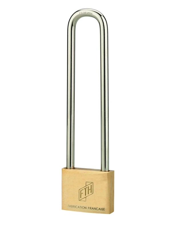 THIRARD 00021015 Cadenas FTH MH2 Padlock, Solid Brass Body and Hardened, 45mm Base, 128mm High Shackle, 2 Steel Toothed Keys, 45 mm