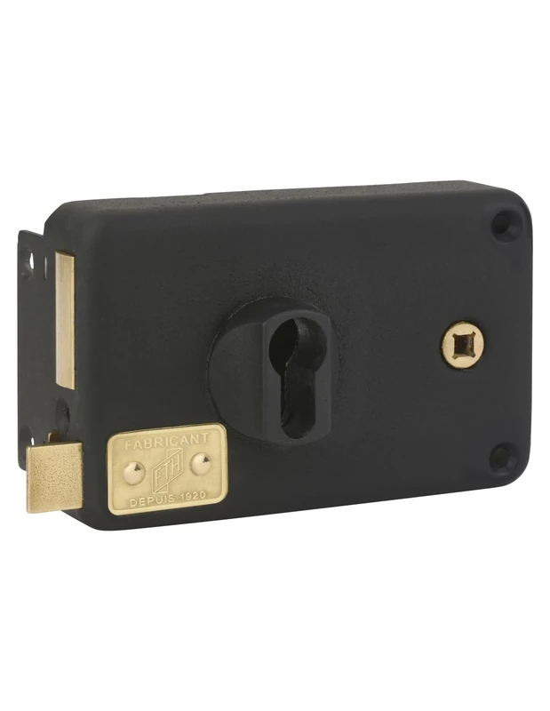 THIRARD 00042116 Serrure Horizontal Lock FTH AH70, Cylinder Hole, Left Opening, Chest 140x88mm, axis 55mm, Centre spacing 60mm, Square 7mm, Box Black matt, Brass Bolts, 140x88 mm