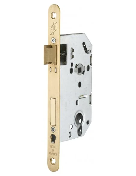 THIRARD 00112115 Serrure FTH SE 50 Recessed Lock Case with Key Recall Turn, 50 mm, Axis 70 mm, Square 7 mm, Brass Plated Headrest with Round Ends