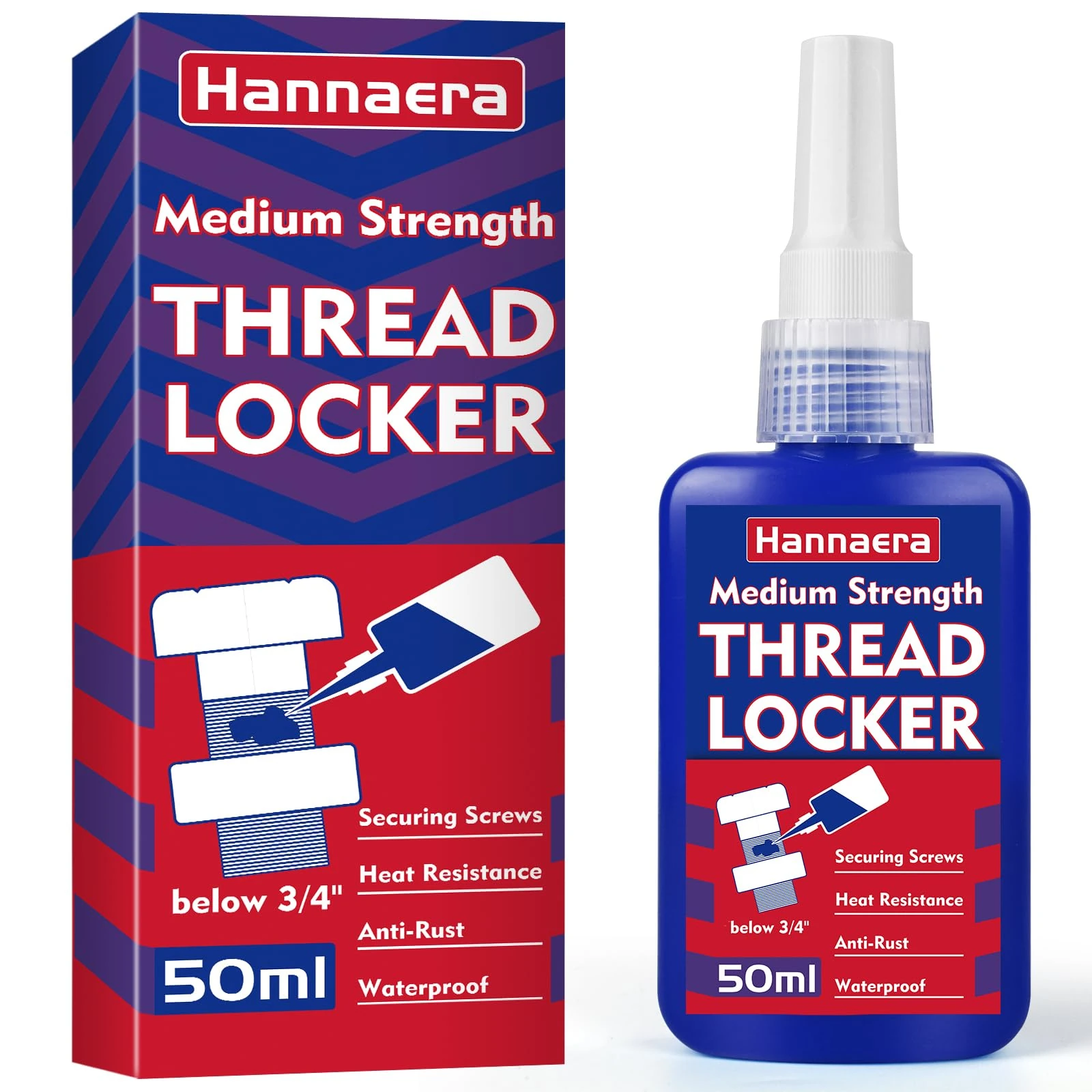 Thread Lock Blue 50ml, Medium Strength Threadlock, Removable Threadlocker, Lock & Seal Nuts, Bolts, Fasteners and Metals, Against Losening and Leakage (Mid50-H01)
