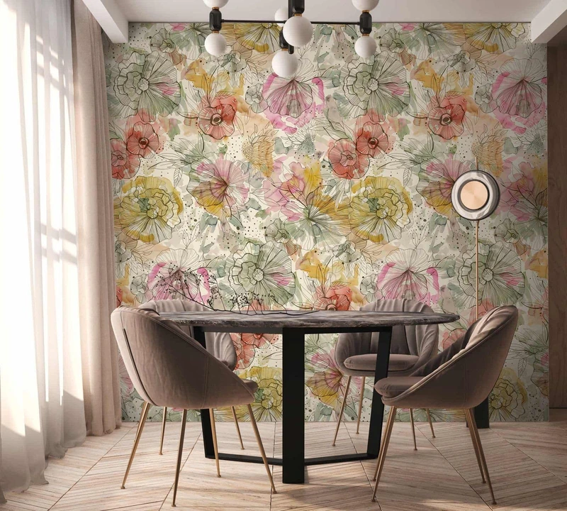 A.S. Création Flower Wallpaper in Beige, Orange, Pink, Green - High-Quality Non-Woven Wallpaper Floral 396941 - Design Wallpaper Painted to 10.05 m x 0.53 m - Made in Germany