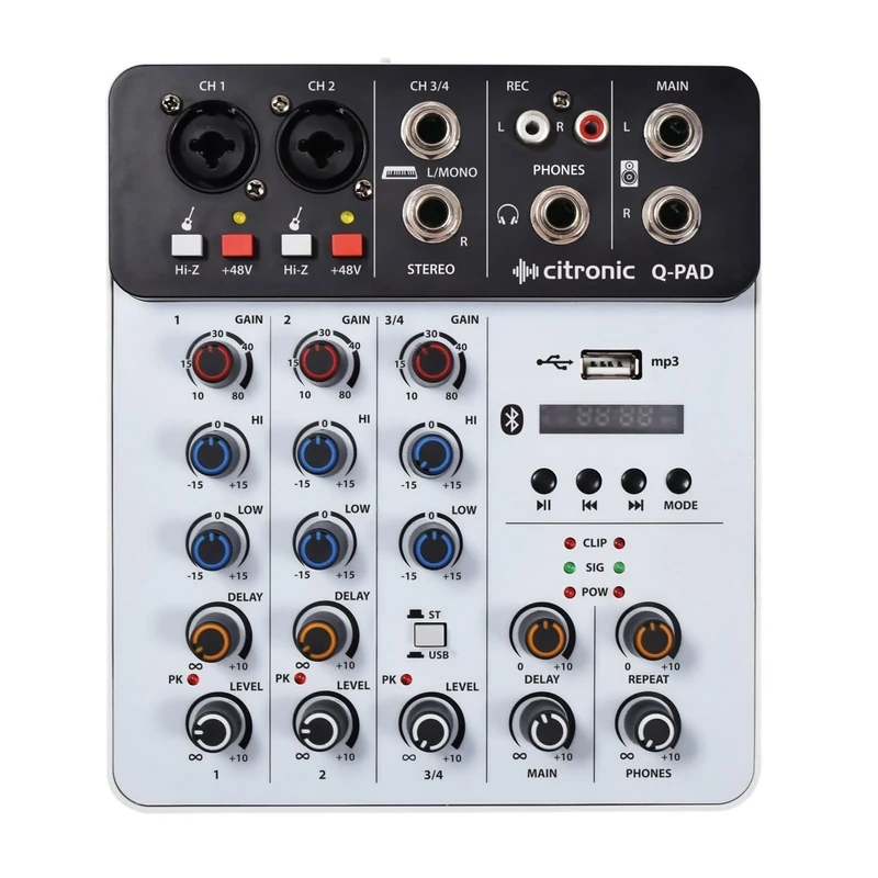 Citronic | Q-PAD Compact Mini Mixer With USB/Bluetooth/MP3: Versatile Connectivity, Professional Audio Quality, Portable Design, Integrated USB Interface, User-Friendly Controls