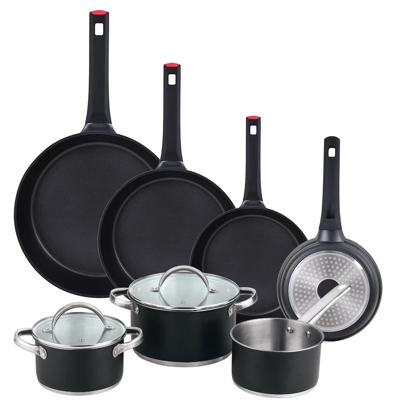 5pc Ø16Ø20Ø24 Cookware Set with Lids + Set of Frying Pans Ø20Ø24Ø28Ø30 Cast Aluminium San Ignacio