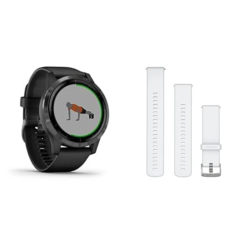 Garmin vívoactive 4, GPS Smartwatch with All-day Health Monitoring, up to 8 days battery life, White (Renewed) & GARMIN Acc, Venu 3, 20mm Band, Whitestone + Passivated