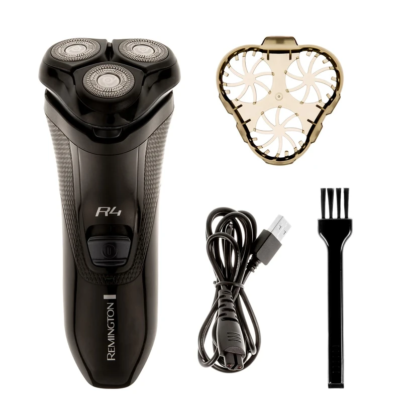 Remington Mens Electric Rotary Shaver R4 (Dual Track Blades, Flexing Blades and pivoting Neck, 40mins Usage, Pop-up Trimmer, 3-Day Stubble Styler Guard, Cordless, Cleaning Brush) R4002