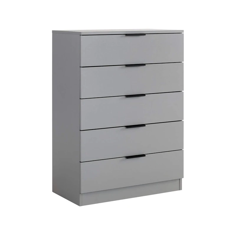 Home Source Bedroom Chest of Drawers Clothing Storage Cabinet, 5 Drawers, Grey