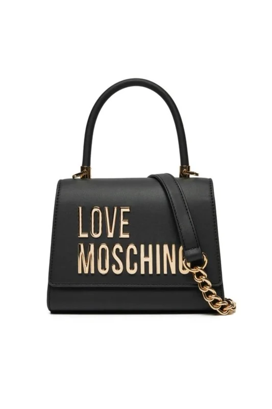 Love Moschino Handbag - Black PU Bag with Gold Hardware