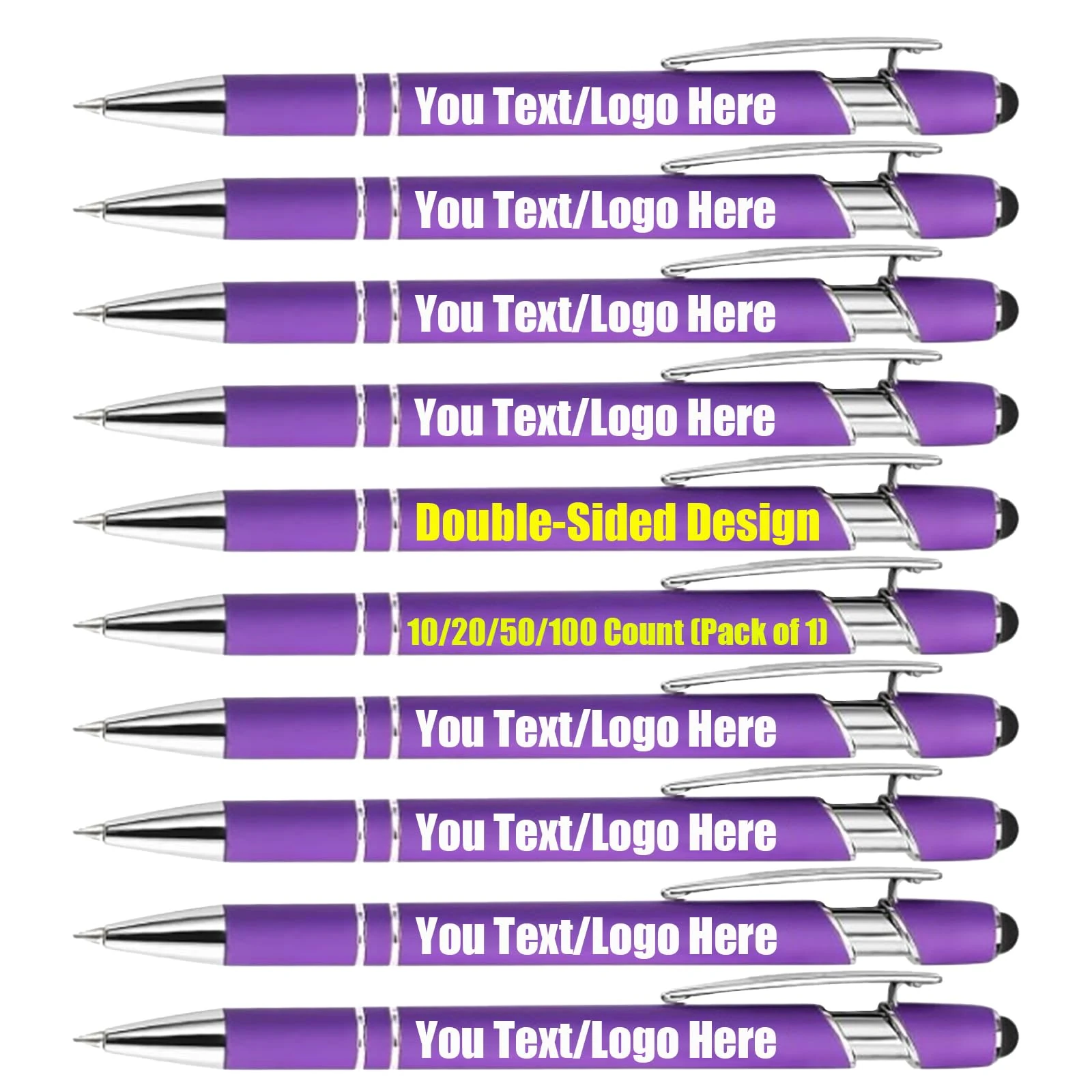 Up to 100 Pcs Personalised Pens Bulk handwriting pens stylus pens for touch screens - ballpoint pens black ink personalised gifts for Birthday, Anniversary, Or Office Use (Purple, 100PCS)