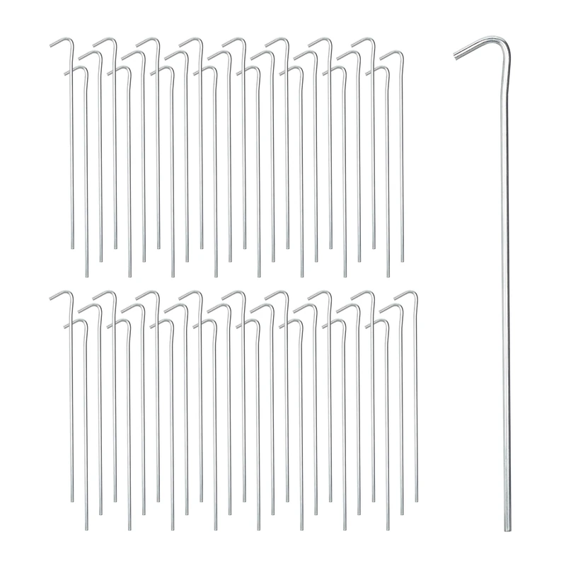 Relaxdays Set of 100 Tent Pegs, Ground Anchor for Hard Soil, Camping, Stainless Steel Hooks, Metal, Length 22 cm, Silver, Steel, 22 x 2.5 x 0.3 cm