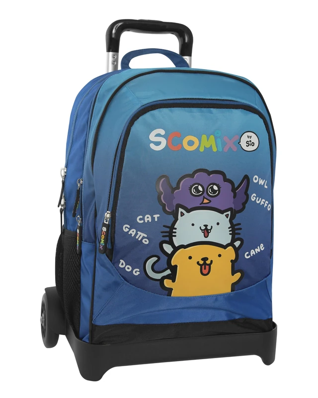 Comix SComix by Sio Trolley School Backpack, with Adjustable Handle, Detachable Trolley, Padded and Adjustable Straps, 2 Main Compartments, Front Pocket, Zip Closures, 34 x 52 x Hx22 cm, Blue, blue,