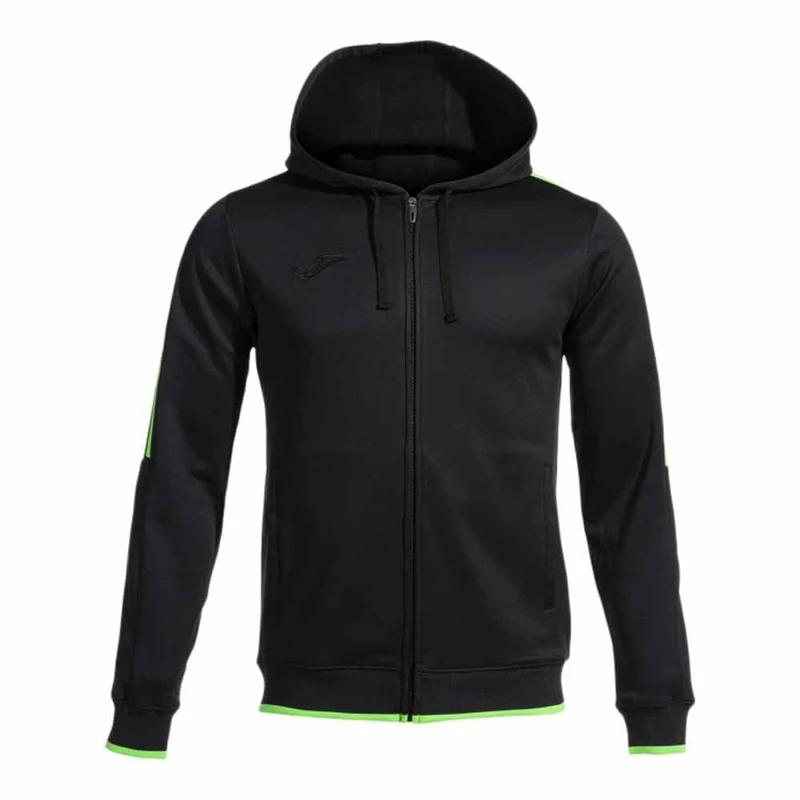 Joma - Men's Sweatshirt - Olympiad - Hood - Zip, Black Fluorescent Green, XXL