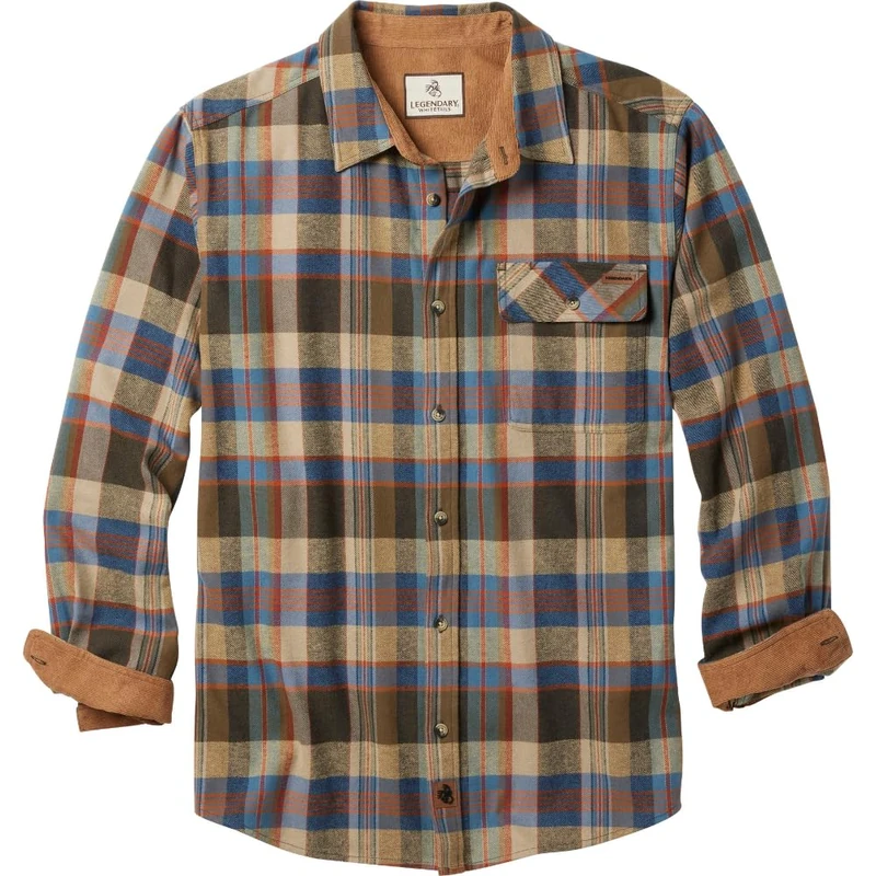Legendary Whitetails Men's Buck Camp Flannel, Long Sleeve Plaid Button Down Casual Shirt, Corduroy Cuffs, Little Rock Plaid, Large