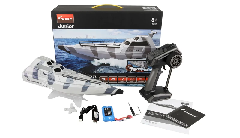 Amewi Black Turbo Military Boat with Jet Drive 28 km/h 420 mm RTR Camouflage Grey