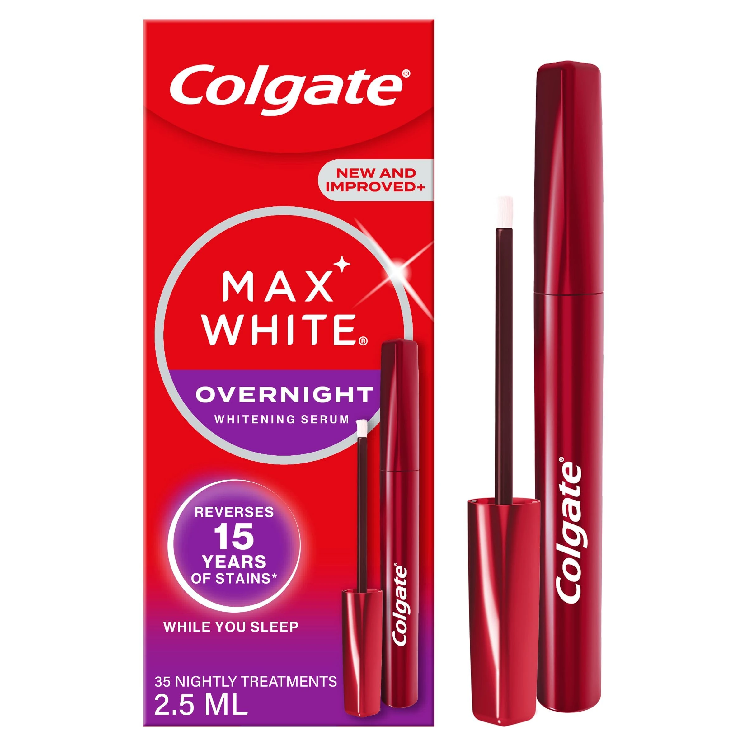 Colgate Max White Overnight Teeth Whitening Serum - Home Teeth Whitening Pen - Reverses 15 Years of Stains* While You Sleep - New and Improved Applicator - Enamel-Safe - Easy to Use
