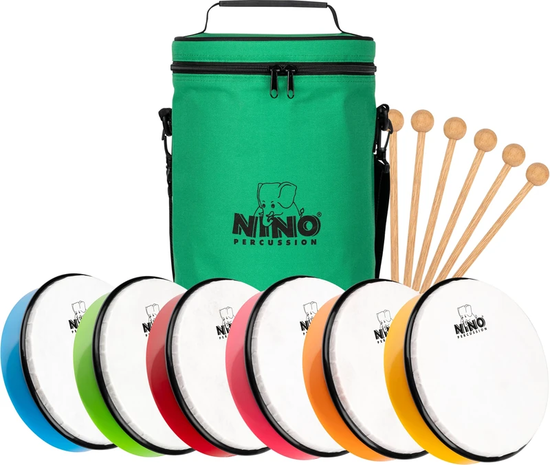 Nino Percussion Hand Drum Set - Set with Hand Drums for 6 Children Aged 3 and Up - Diameter 8 Inches - Plastic, Multicolored (NINOSET45) - Image 1