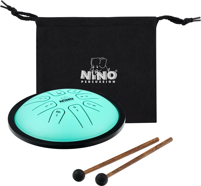 Nino Percussion Steel Tongue Drum - Steel Tongue Drum with 8 Tongues for Children Aged 5 and Up - G Minor - Diameter 7 Inches - Steel, Mint Green (NINO982)