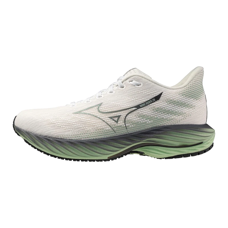 Mizuno Men's Wave Rider 28 Running Shoe, Snow White-Frosty Green, 11
