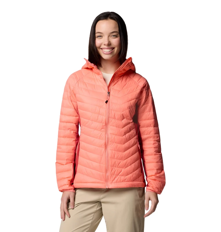 Columbia Women's Powder Pass 2 Hybrid Hooded Jacket, Hooded Puffer Jacket, Alpenglow/Daredevil, XL