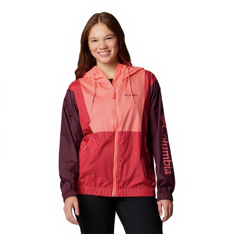 Columbia Women's Lily Basin 2 Jacket, Lightweight Windbreaker Jacket, Alpenglow/Moonvista/Daredevil, XS