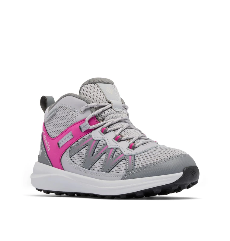 Columbia Youth Unisex Peakfreak Rush Mid Waterproof, Waterproof Mid Rise Trekking and Hiking Boots, Ti Grey Steel/Wild Fuchsia, 4