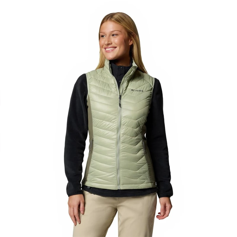 Columbia Women's Powder Pass 2 Hybrid Vest, Puffer Vest Body Warmer, Safari/Stone Green, XL