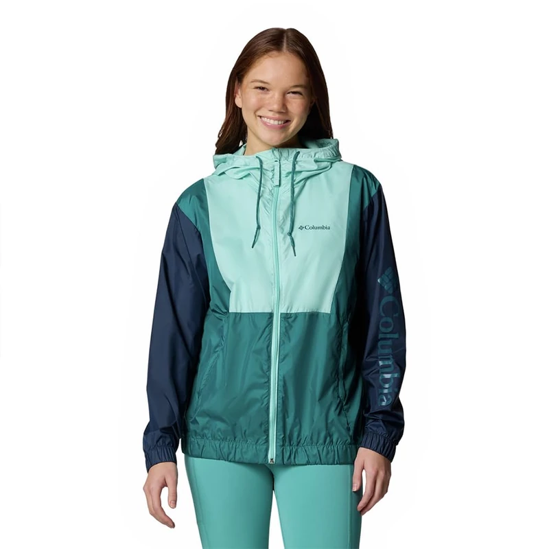 Columbia Women's Lily Basin 2 Jacket, Lightweight Windbreaker Jacket, Spray/Collegiate Navy/River Blue, XL