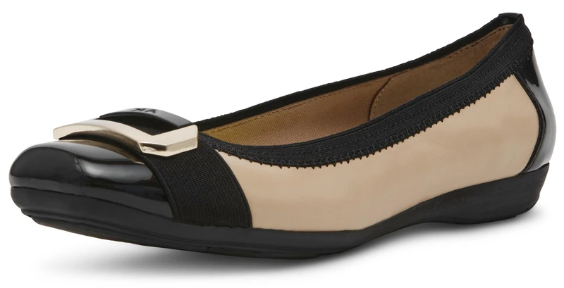 Anne Klein Women's Uplift Ballet Flat, Nude, Black, 8.5 M