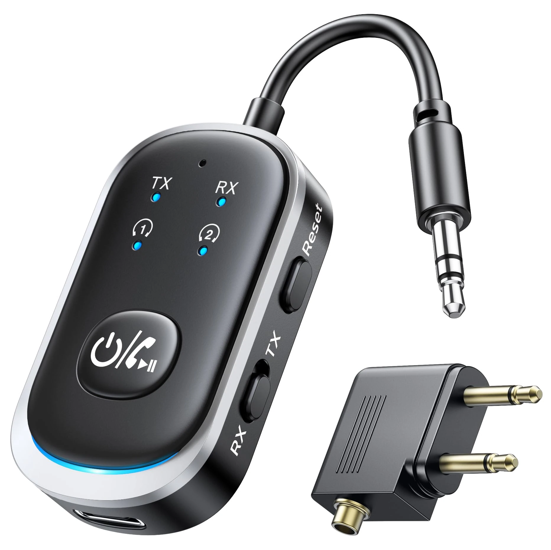 Mohard 2 in 1 Bluetooth 5.3 Transmitter Receivers for HiFi, Amplifiers, Aux Bluetooth Receiver - Dual Pairs for AirPods, Headphones, with 3.5mm Aux Audio Jack for Home Stereo, Airplane, iPad/Tablets