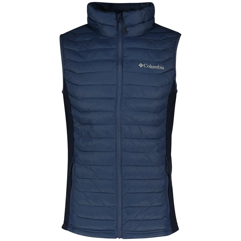 Columbia Men's Powder Pass Hybrid Vest, Puffer Vest Body Warmer, Dark Mountain/Collegiate Navy, S