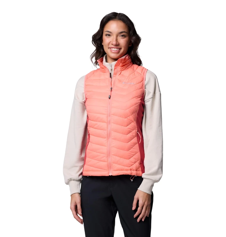 Columbia Women's Powder Pass 2 Hybrid Vest, Puffer Vest Body Warmer, Alpenglow/Daredevil, M